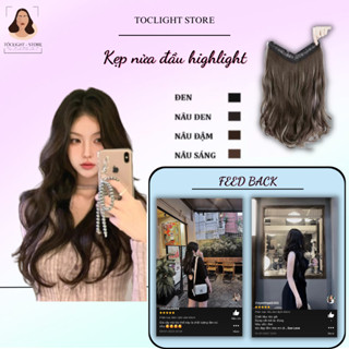 Tóc Giả Kẹp U Highlight – Làm Dày Tóc Nữ, Dáng Chữ V Xoăn Sóng Nhẹ, Dài 55cm Gẩy Light Đẹp