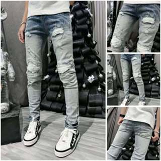 Ảnh Thật + VIDEO / quần dài amiri nam xanh sc vá vải  trắng thêu hot 2024