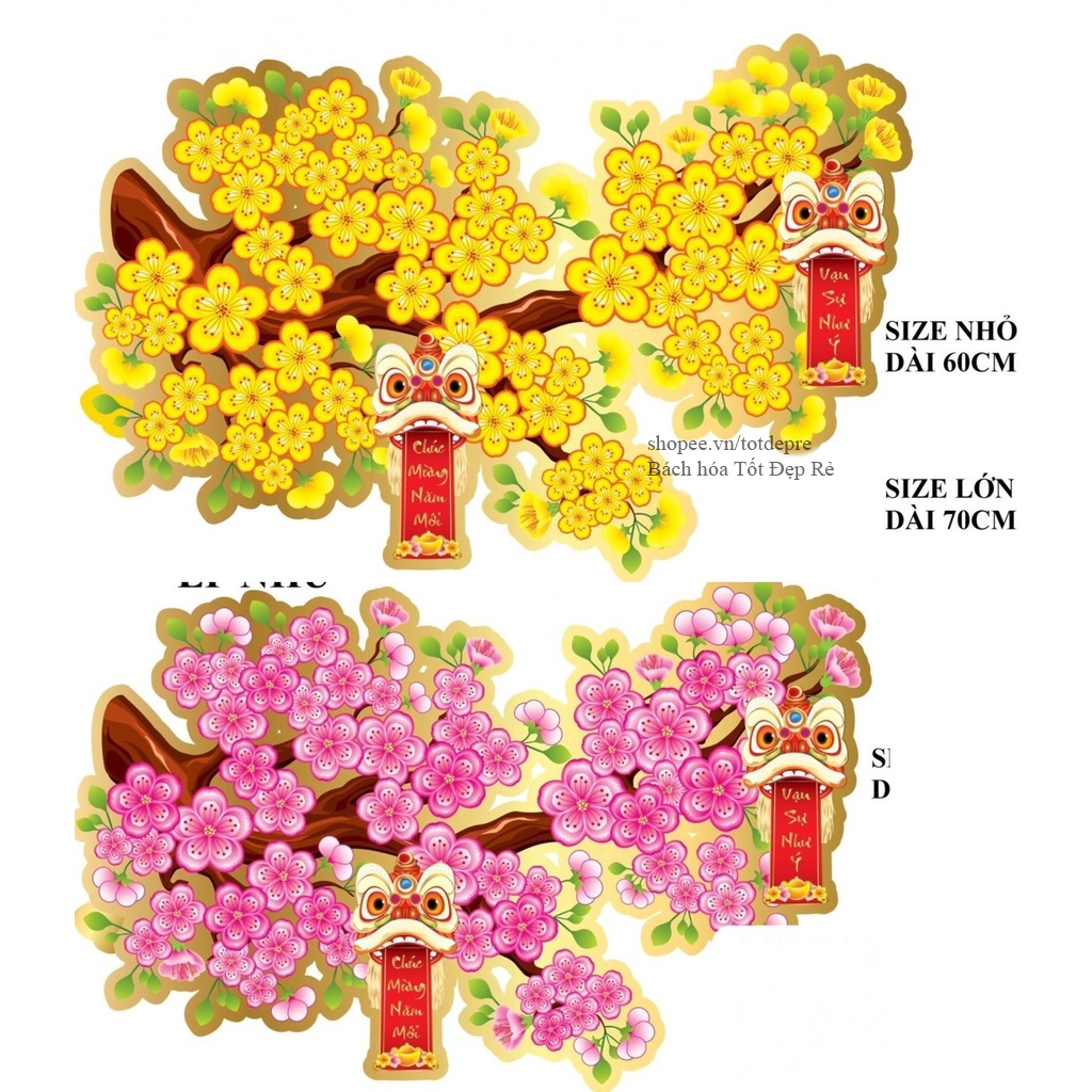 Decal hoa đào hoa mai 3D cỡ lớn dán cửa kính dán tường trang trí Tết