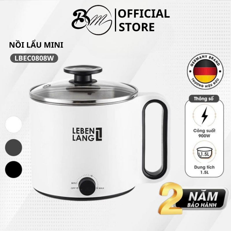 Nồi Lẩu Điện Mini Đa Năng Chống Dính Lebenlang LBEC0808 1500ml, Bảo Hành 2 Năm SP412326397