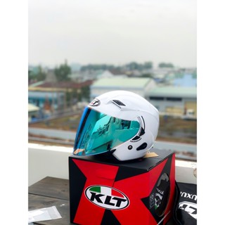 ( TẶNG TEM KYT, KHĂN NINJA, TÚI) MŨ BẢO HIỂM KLT 3/4 2 KÍNH MÀU TRẮNG BÓNG CHÍNH HÃNG 2025