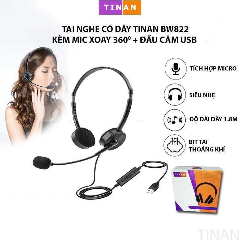 [Đầu Cắm USB] Tai Nghe Có Dây TINAN BW822 Kèm Mic, Thích Hợp Dùng Chăm Sóc Khách Hàng, Học Online