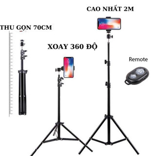 Giá đỡ điện thoại 3 chân dùng để chụp ảnh, livestream, quay video tiện lợi chắc chắn độ cao 70-210cm