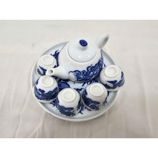 Bộ ấm chén mini thờ cúng bát tràng, họa tiết rồng phương, hoa sen
