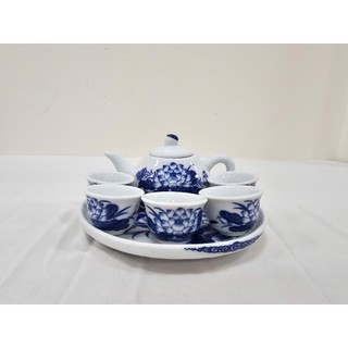 Bộ ấm chén mini thờ cúng bát tràng, họa tiết rồng phương, hoa sen