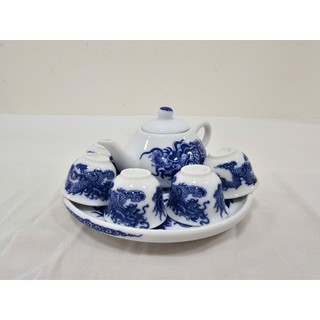 Bộ ấm chén mini thờ cúng bát tràng, họa tiết rồng phương, hoa sen