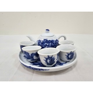 Bộ ấm chén mini thờ cúng bát tràng, họa tiết rồng phương, hoa sen