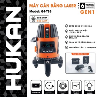 Máy cân bằng laze, bắn cos 5 tia xanh HUKAN T88 - 2PIN 2CELL - Chuyên dùng cho công trình