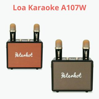  Loa Karaoke Bluetooth A107W Peterhot Nhỏ Gọn 2 Micro Không Dây Có Núm Vặn ECHO & Volume 