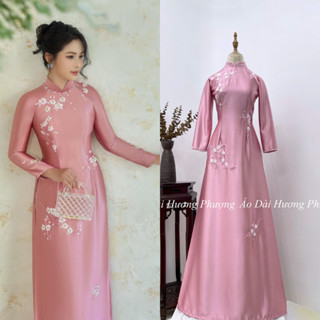 Áo Dài Hương Phượng lụa Ruby cao cấp cho mẹ thêu tay hoa nhí sang trọng - M24