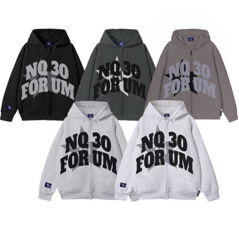 B1 - ÁO Hoodie Zip Form Boxy NQ30 FORUM Thêu Đắp Vải , Áo Khoác Nỉ Hoodie Form Rộng Nam Nữ Unisex 2024