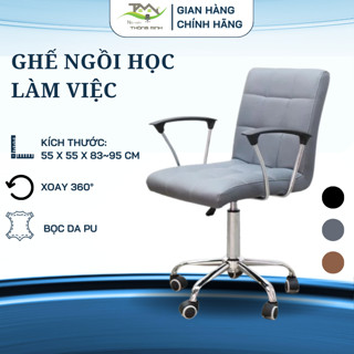 Ghế xoay văn phòng, ghế ngồi học, cho tiệm nail, spa, makeup chân thép nệm lưng bọc da PU