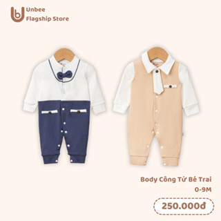 Bodysuit dài tay bé trai Unbee chất modal nỉ lông mềm mịn - Body công tử cho bé kèm mũ nồi
