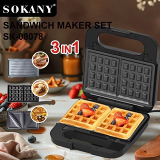 Máy kẹp nướng bánh mì, máy ép bánh sandwich 3 khay SOKANY SK-08078, KJ302, SK902 đa năng, khay chống dính dễ vệ sinh