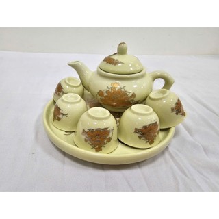 Bộ ấm chén mini men vàng, bộ đồ thờ cao cấp bát tràng