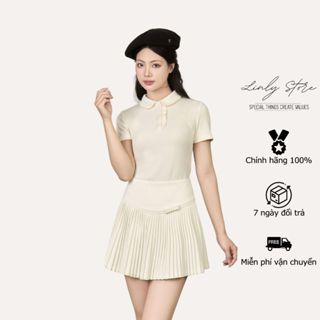 Áo kiểu thun body cộc tay cổ sen mix chân váy xếp ly nhỏ phối nơ Linly Store A-AT4