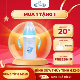 Bình Sữa Thủy Tinh Bọc Silicon Chống Sặc GS240 GLuck, Không Giải Phóng Hạt Vi Nhựa