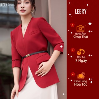 Áo blazer nữ dáng suông Áo vest nữ công sở hiện đại form suông màu đen đỏ nâu thiết kế có đệm vai thanh lịch by LEERY