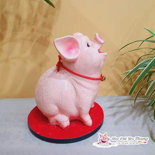 Lợn ngậm tiền 3D thạch cao cao 22cm quà tặng chuông vàng may mắn ống tiết kiệm khe nhét bằng miệng