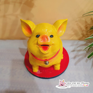 Lợn ngậm tiền 3D thạch cao cao 22cm quà tặng chuông vàng may mắn ống tiết kiệm khe nhét bằng miệng