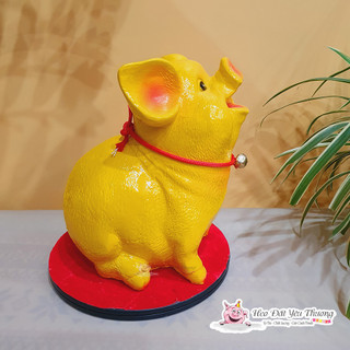 Lợn ngậm tiền 3D thạch cao cao 22cm quà tặng chuông vàng may mắn ống tiết kiệm khe nhét bằng miệng