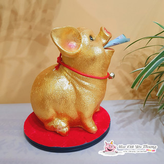 Lợn ngậm tiền 3D thạch cao cao 22cm quà tặng chuông vàng may mắn ống tiết kiệm khe nhét bằng miệng