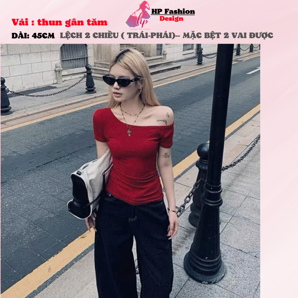 Áo thun lệch trễ hở vai body cộc ngắn tay, áo kiểu nữ màu đen trắng  co giãn mùa hè mùa đông noel tết tôn dáng  HP16 TN | BigBuy360 - bigbuy360.vn