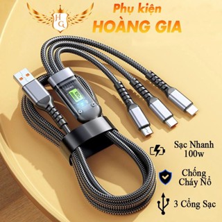  Dây Cáp Sạc Nhanh 3 Đầu 100W Dài 1m2 Hỗ Trợ Sạc Nhanh 3 Trong 1 dây bọc dù Chống Đứt Chống Rối 