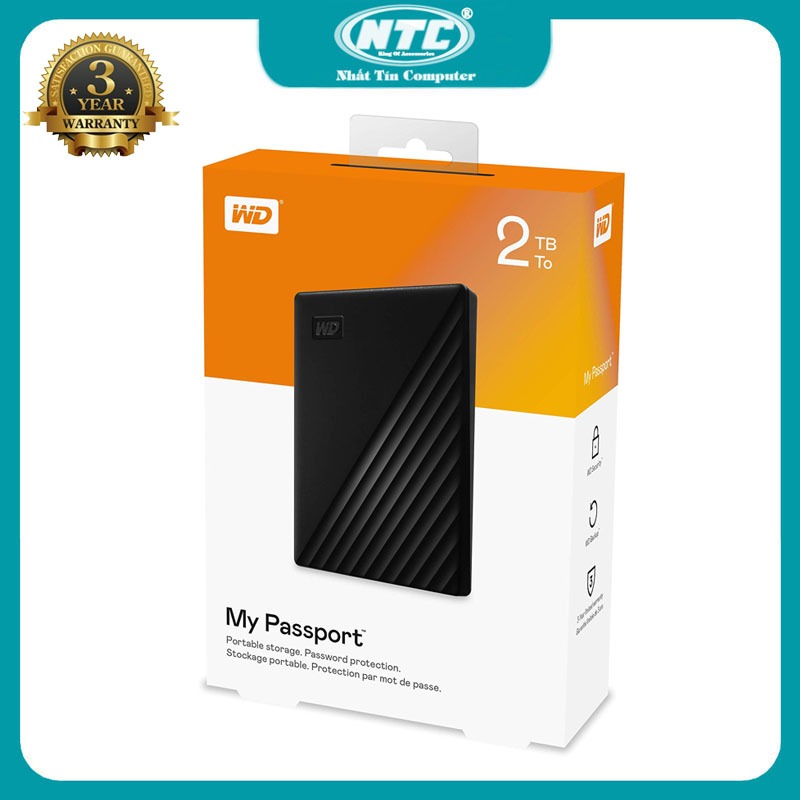 Ổ cứng di động gắn ngoài HDD 2TB Western Digital My Passport - WDBPKJ0020BBK (Đen) Nhất Tín Computer