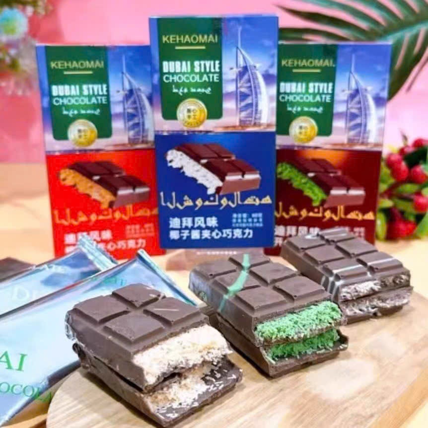 Socola Dubai Matcha Nguyên Chất Không Đường, Chocolate Dubai Cacao Đủ 3 Vị Hộp 60gr - Ăn Vặt 492