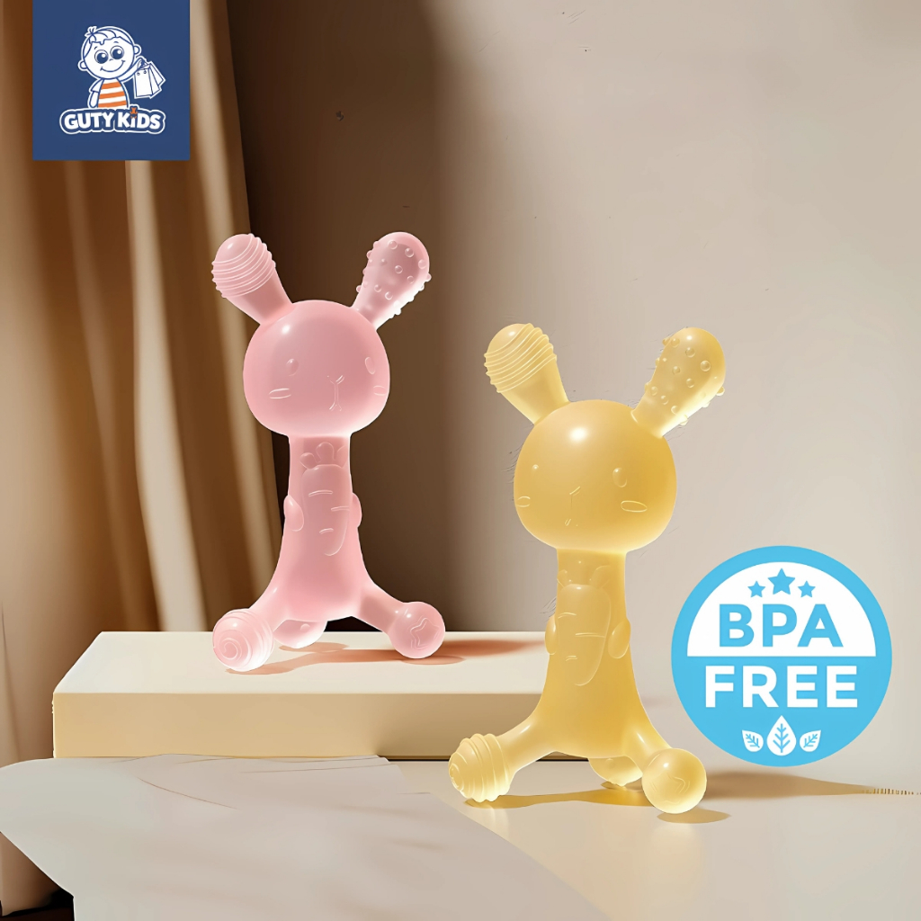 Gặm Nướu Gutykids Cho Bé Sơ Sinh Từ 0-12 Tháng Tuổi, Đồ Chơi Ngậm Nứu Chất Liệu Silicone Cao Cấp Hình Thỏ Cầm Tay