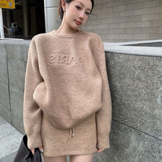   Sẵn  Áo len dài tay cổ tròn và chân váy chất liệu co dãn thoải mái hàng oỏder nhà Oanhdilys 