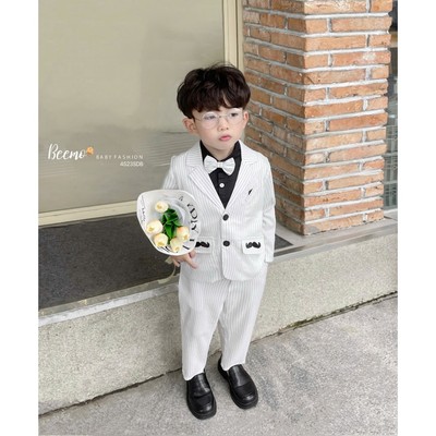 Set vest kẻ Beemo kèm nơ (không kèm áo) thêu hình râu vải vest kẻ mặc đi chơi, sự kiện cho bé từ 9-24kg 4523SDB