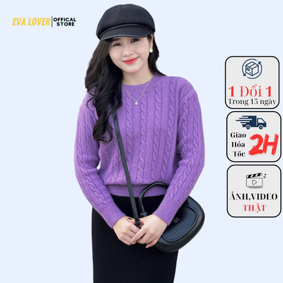 Áo Len Nữ Evalover Mã 661 Vặn Thừng Cổ Tròn Kiểu Dáng Dài Tay Bo Gấu Chất Len Dầy Dặn Co Giãn Tốt