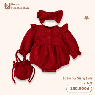 Set body đỏ bé gái chất nhung mềm kèm nơ và túi thần tài - Set đồ noel cho bé, set đồ Tết cho bé gái