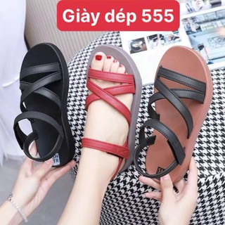 Dép quai hậu học sinh sandal nữ đi mưa đế thấp kiểu bệt đi học girl phố chống trơn quai dán cao su-giày dép 555