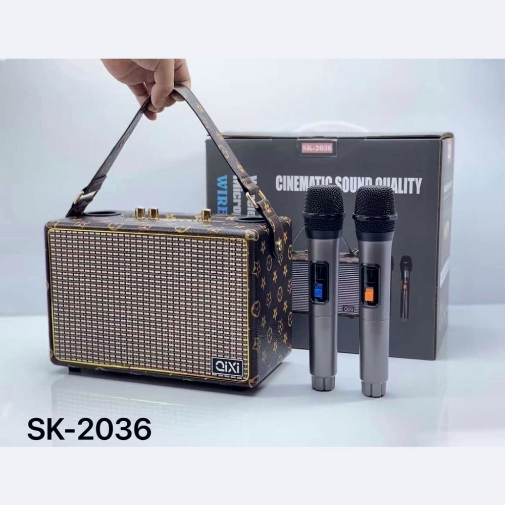 Loa karaoke Qixi SK2036 công suất lớn, loa karaoke bluetooth 2 mic âm thanh hay, loa hát karaoke