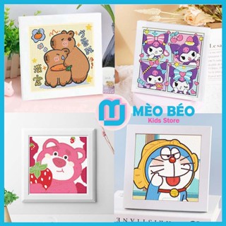 Tranh đính đá mini Gấu Dâu, Doraemon, Kuromi, siêu nhân có khung - Mèo Béo Kids Store