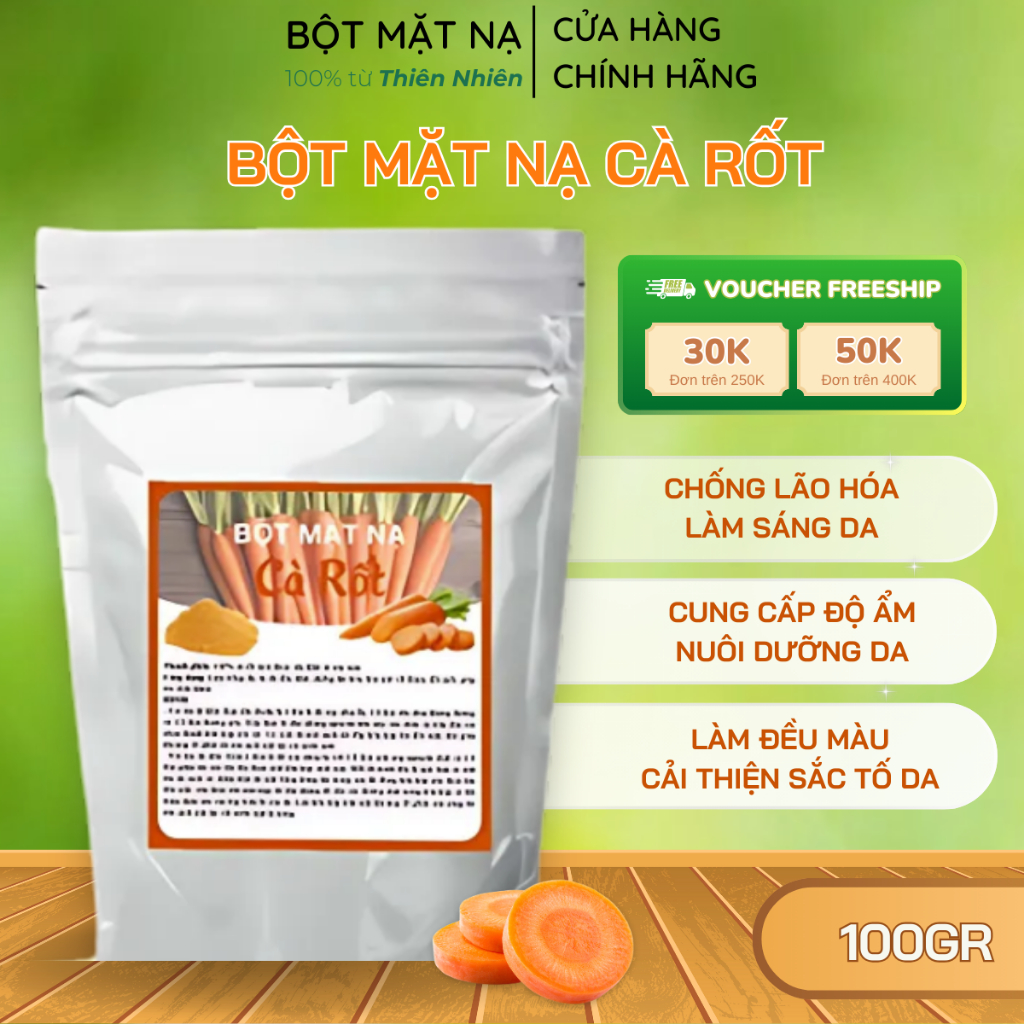 [100g] Bột mặt nạ cà rốt hanmade, Bột cà rốt đắp mặt trắng da, dưỡng da sáng mịn - Bột mặt nạ thiên nhiên