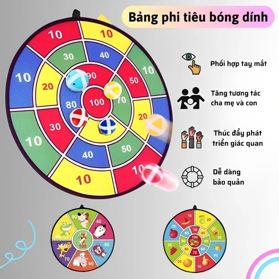 Ném Bóng Dính, Bảng Phi Tiêu Bóng Ném Dính Rèn Luyện Tính Tập Trung Cho Bé Tặng Kèm 3 Bóng + 1 Móc T