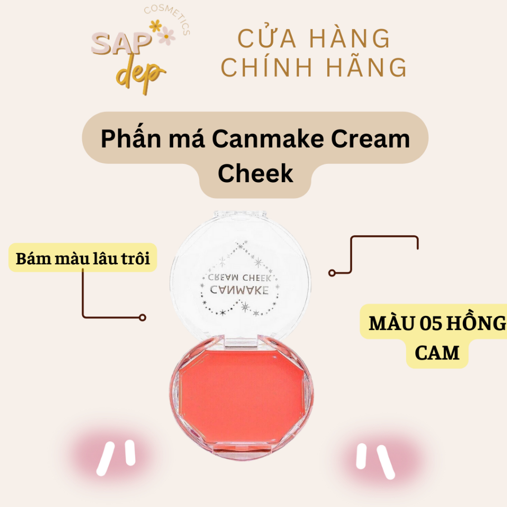 Phấn má Canmake Cream Cheek bám màu lâu trôi an toàn cho da màu 05 +16