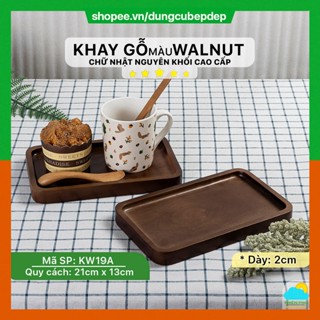 Khay Gỗ Walnut Chữ Nhật 21x13cm Nguyên Khối Cao Cấp. Khay Decor Màu Óc Chó, Phục Vụ Quán Cafe, Trà, Nhà Hàng, Khách Sạn