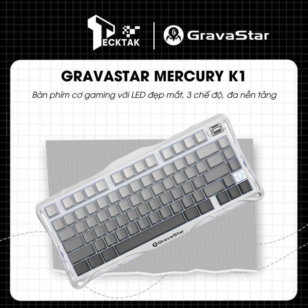 Bàn phím cơ gaming Gravastar Mercury K1 với LED đẹp mắt, 3 chế độ, dành cho đa nền  tảng