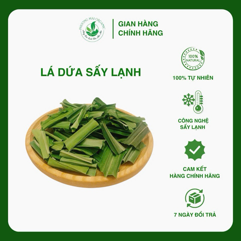 Lá dứa sấy lạnh 100gam (lá nếp ,lá thơm hãm trà ,nấu xôi,chè, tạo mầu tự nhiên,tăng hương vị nấu ăn)