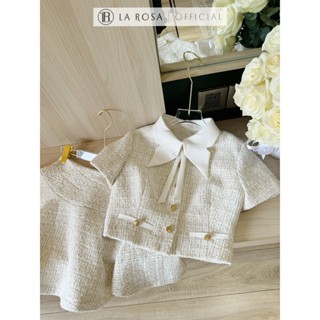  Set Tiểu Thư La Rosa Thiết Kế Chất Dạ Tweet Áo Croptop Ngắn Tay Cổ Sơ Mi Hình Hồ Điệp Phối Chân Váy Xoè Trẻ Trung S780 