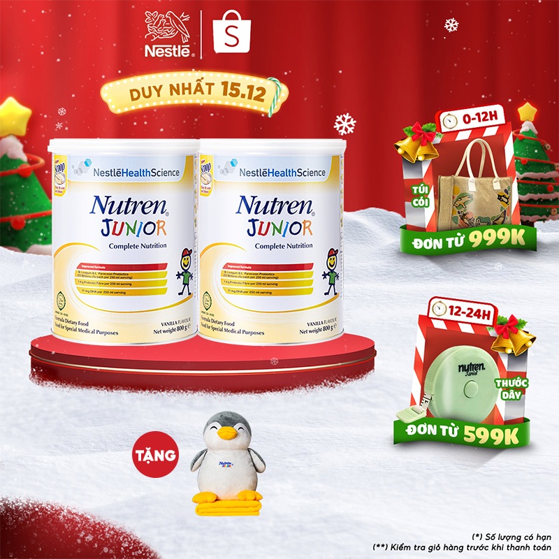 [Tặng 1 Bộ Gối Mền Chim Cánh Cụt] Combo 2 lon Sữa bột Nutren Junior 800g/lon