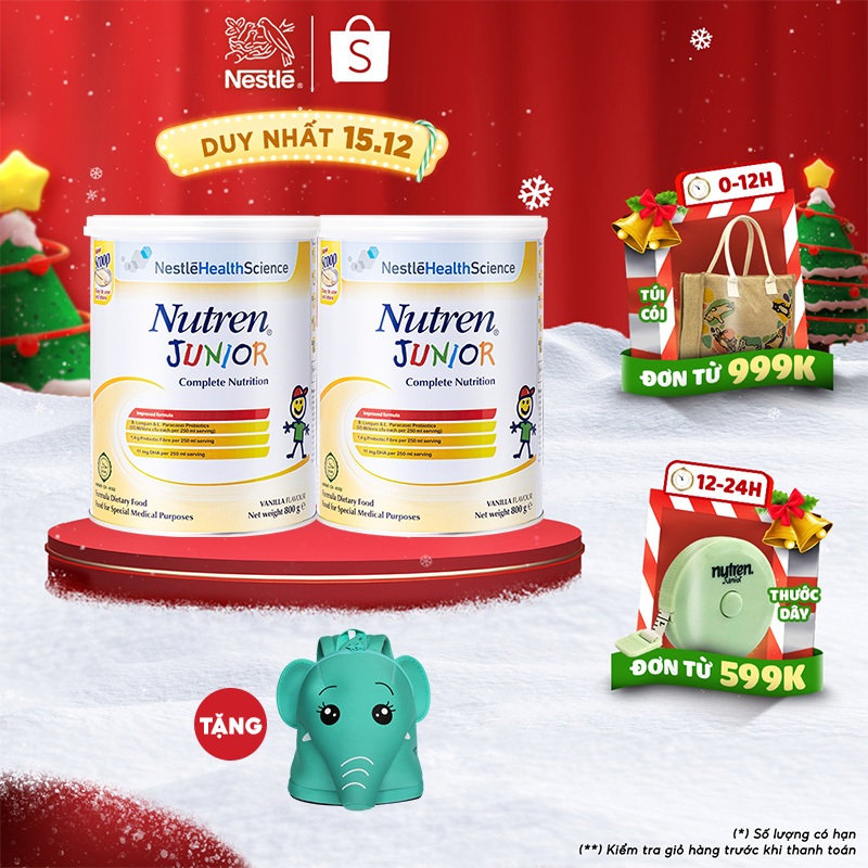 [Tặng 1 Balo Con Voi] Combo 2 lon Sữa bột Nutren Junior 800g/lon