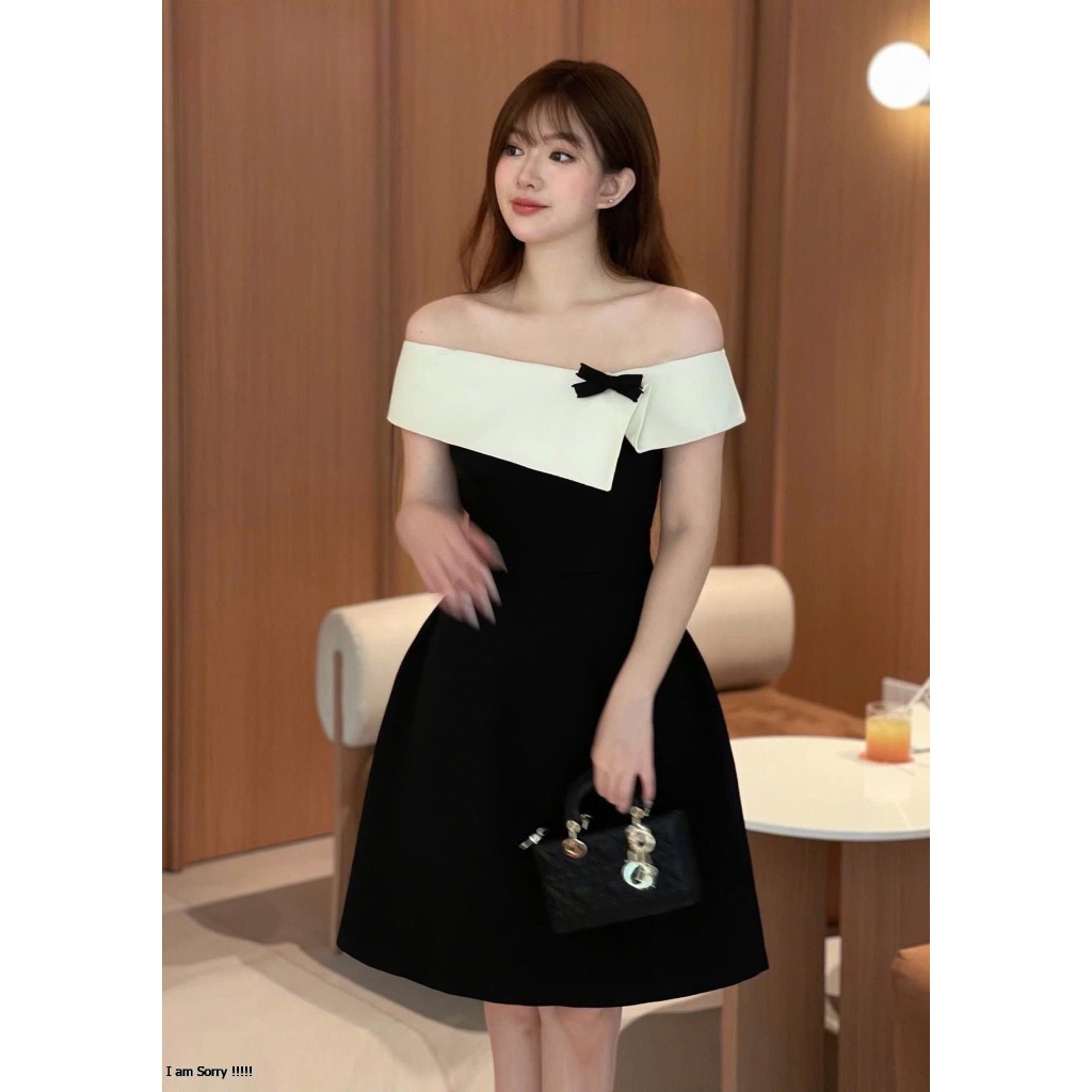 Đầm dự tiệc trễ vai chất taffta kèm tag nơ Lisen Dress