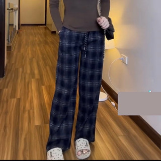 Quần ống rộng kẻ caro nữ chất vải umi dạ dày dặn mềm mịn co giãn, lưng cao cạp chun dây rút có túi trước