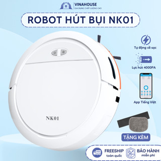 Robot hút bụi lau nhà NK01 lực hút cực mạnh 4000 PA tự sạc chống rơi đa chế độ thông minh